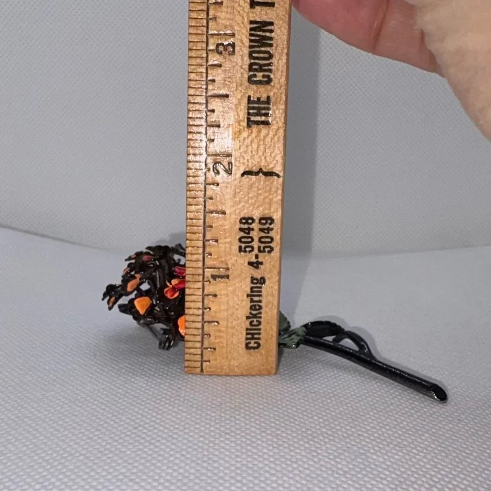 Vintage MCM Flower Power Orange Dahlia Enamel Painted Pot Metal Brooch Pin